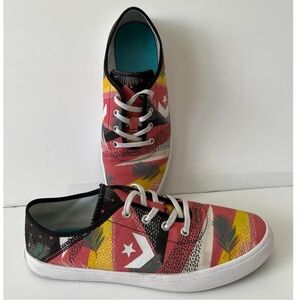 Converse Shoes Sneakers Women 8 Red Yellow Leaf Tropical Print Costa Ox 564324F